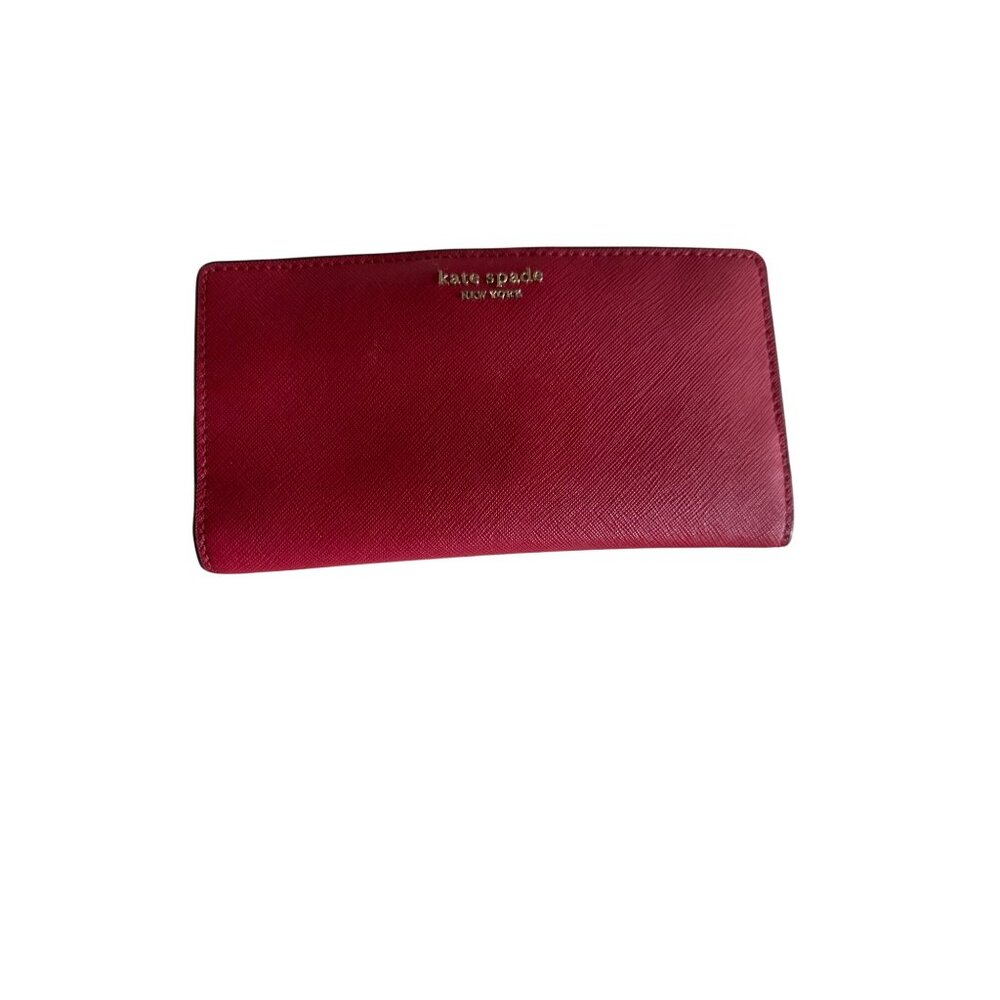 Kate Spade New York Red Leather Compact Wallet Card Slots & Zip Coin Pocket